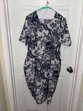 Navy Floral Print Midi Dress - Classic Scoop Neck